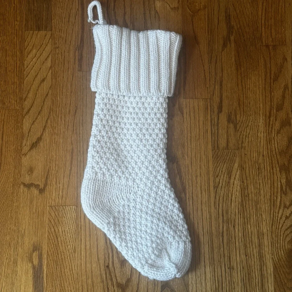 Shabby Chic Christmas Stocking White Chunky Knit Farmhouse Cottage Classic Lined